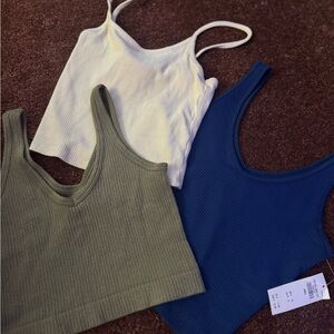 Women's Ribbed Tank Top Set - White, Olive, and Navy